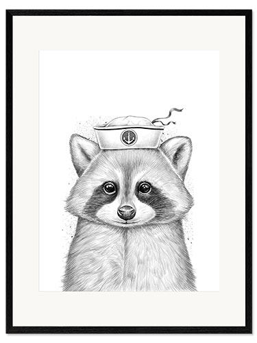 Gerahmter Kunstdruck Waschbär Seemann