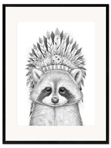 Ingelijste kunstdruk Raccoon chief