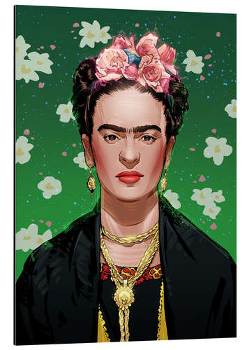 Tableau en aluminium Frida Kahlo aux bijoux en or