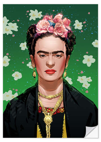 Sticker mural Frida Kahlo aux bijoux en or