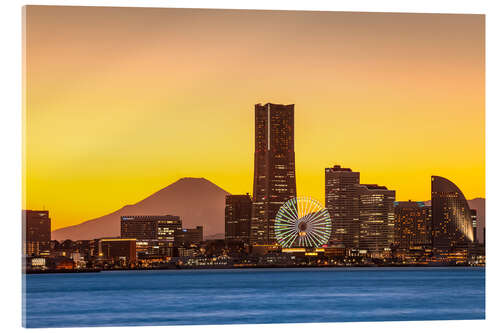 Quadro em acrílico Yokohama skyline with Berg Fuji