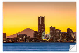 Selvklebende plakat Yokohama skyline with Berg Fuji