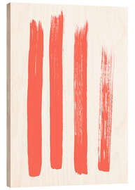 Wood print Brushstrokes in coral