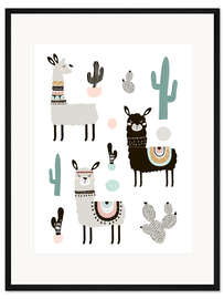 Gerahmter Kunstdruck Lamas in der Wüste