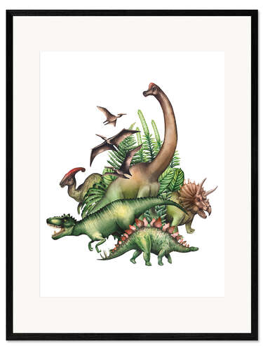 Impression artistique encadrée Dinosaures dans la jungle