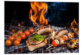 Tableau en PVC Un barbecue avec des aliments variés