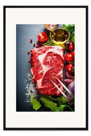 Gerahmter Kunstdruck Steakzubereitung