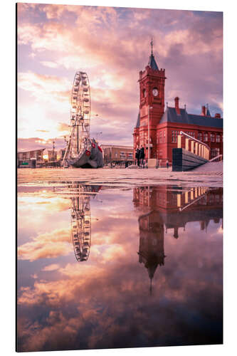 Aluminiumtavla City Hall in Cardiff at sunset