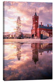 Canvas-taulu City Hall in Cardiff at sunset