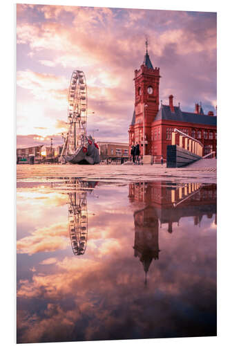 Tableau en PVC Hôtel de ville de Cardiff au coucher du soleil