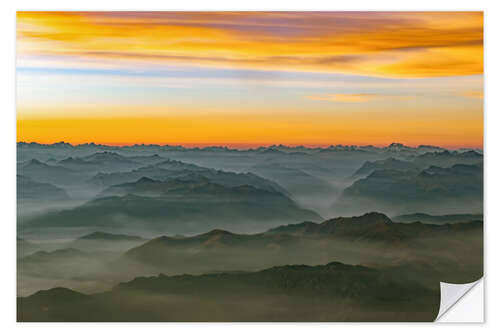 Selvklebende plakat Morning mist in the swiss alps 2