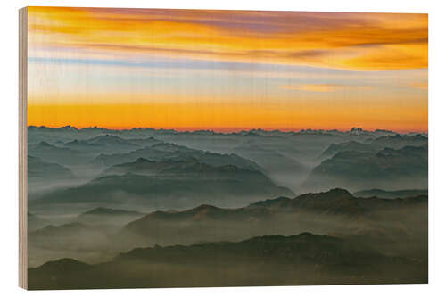 Wood print Morning mist in the swiss alps 2