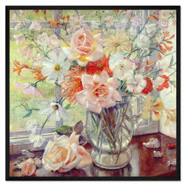 Gerahmter Kunstdruck Stillleben mit Sommerblumen in einer Glaskanne