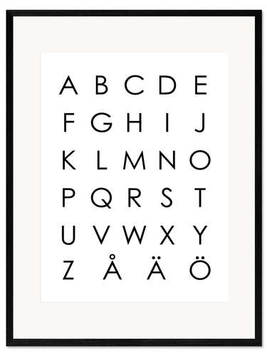 Ingelijste kunstdruk Swedish alphabet modern