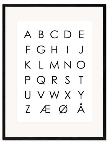 Ingelijste kunstdruk Scandinavian alphabet modern