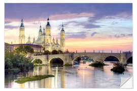 Selvklebende plakat Zaragoza, Ebro river with basilica del Pilar