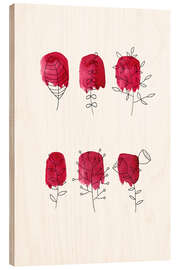 Tableau en bois Plantes et taches rouges