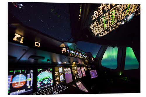 Hartschaumbild Airbus A380 Cockpit mit Polarlicht