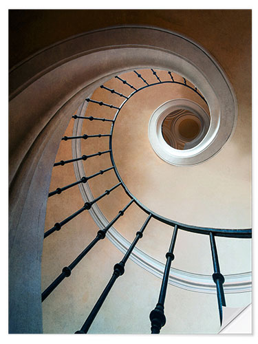 Selvklebende plakat Pretty brown spiral staircase