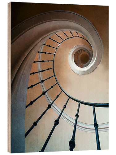 Wood print Pretty brown spiral staircase