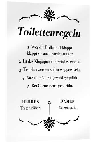 Acrylic print Toilet rules (German)