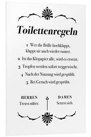 Foam board print Toilet rules (German)