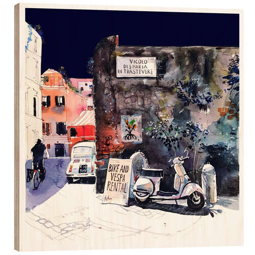 Wood print Trastevere Rome