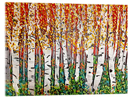 Obraz na szkle akrylowym Red Sky Over Birch Trees