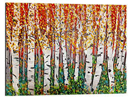 Aluminium print Red Sky Over Birch Trees