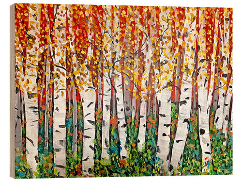 Wood print Red Sky Over Birch Trees