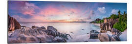 Aluminium print Sunset at Anse Source d'Argent