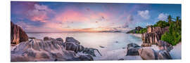 Foam board print Sunset at Anse Source d'Argent