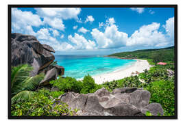 Gerahmter Kunstdruck Strand Grand Anse auf La Digue