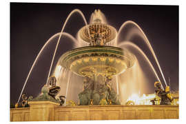 Foam board print Parisian fountain at Place de la Concorde at night