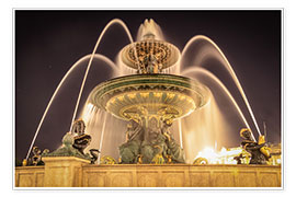 Poster Pariser Springbrunnen am Place de la Concorde bei Nacht