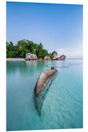 Quadro em PVC Turquoise blue sea on the beach of the Seychelles