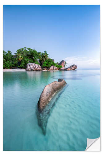 Selvklebende plakat Turquoise blue sea on the beach of the Seychelles