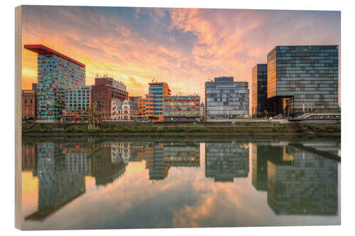 Wood print Dusseldorf reflection in the media harbor