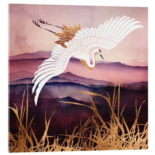 Acrylglasbild Eleganter Flug III - Kranich
