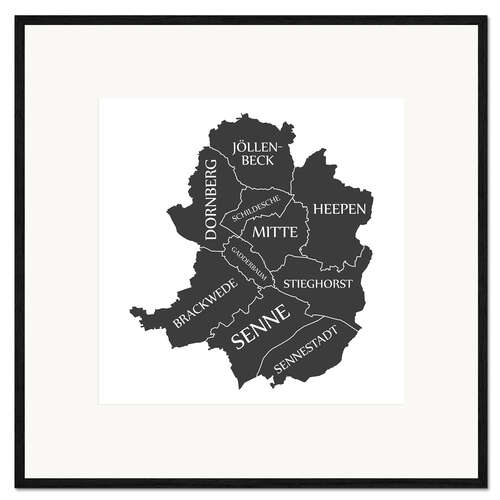 Impresión de arte enmarcada Mapa de la ciudad moderna de Bielefeld