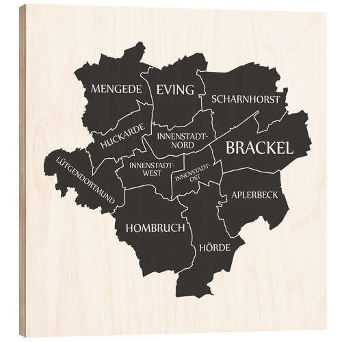 Wood print Modern city map of Dortmund