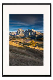 Gerahmter Kunstdruck Sonnenuntergang auf der Seiser Almin den Dolomiten