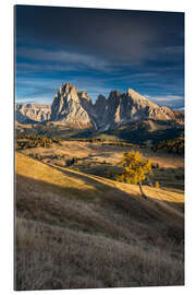 Quadro em plexi-alumínio Sunset on the Alpe di Siusi the Dolomites