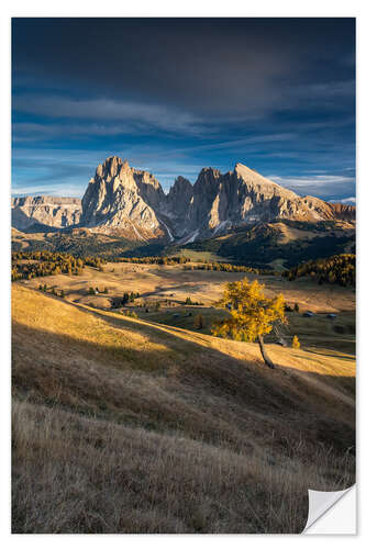 Wandsticker Sonnenuntergang auf der Seiser Almin den Dolomiten