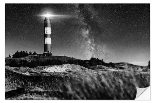 Selvklebende plakat Amrum Lighthouse with Milky Way