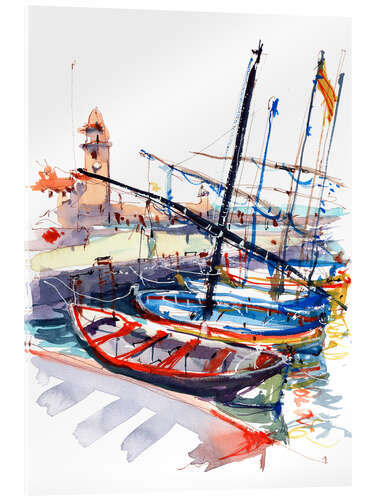Acrylglasbild Boote in Collioure, Frankreich