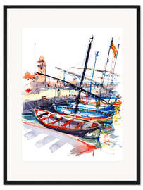 Gerahmter Kunstdruck Boote in Collioure, Frankreich