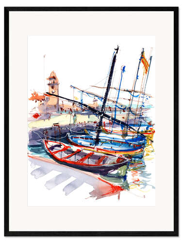 Innrammet kunsttrykk Boats in Collioure, France