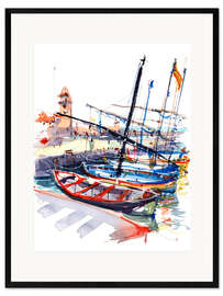 Innrammet kunsttrykk Boats in Collioure, France