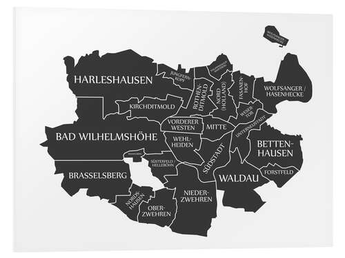 Cuadro de PVC Mapa de la ciudad moderna de Kassel